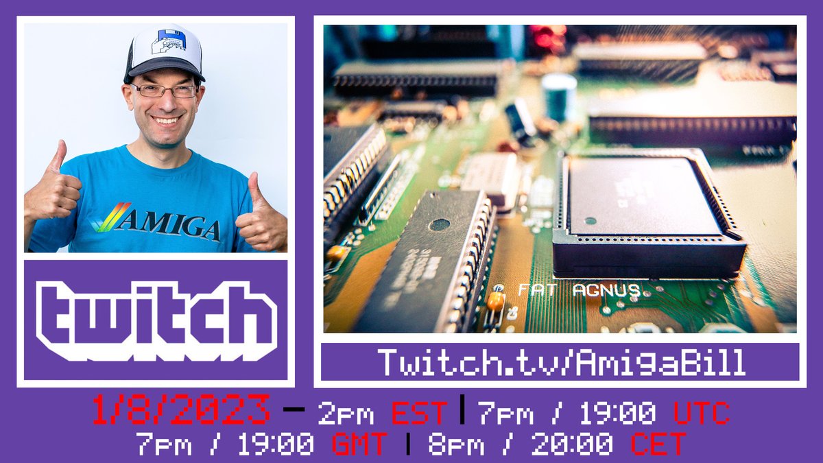 Live Stream TOMORROW Sunday January 8th, 2pm EST/7pm GMT/8pm CEST - Had a Family emergency so not sure what I will do, but it will be awesome Amiga Games, Demos, News &amp; More!  #commodore #amiga #commodoreamiga #retrogamer #retrogaming #AmigaBill CHANNEL: twitch.tv/amigabill