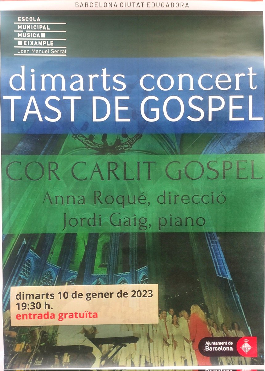 Comencem el 2023 obrint-vos les portes a la nostra sala d'assaig i ben carregats d'energia 🎉

Veniu a compartir-la! ‼️
Salut i gòspel ❤️

Dimarts 10 de gener 19:30h
Entrada gratuïta 

#corcarlitgospel #gospel