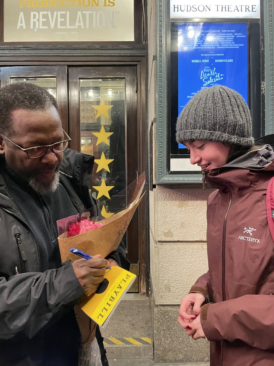 TaylorHulan's tweet photo. @WendellPierce thanks for being so generous with your time on the street after the show. Come to #Newfoundland any time for some “scrunchions” - a word I never thought I’d hear on @broadway_ny Loved @Salesman_Bway https://t.co/9OOyzuwJsn