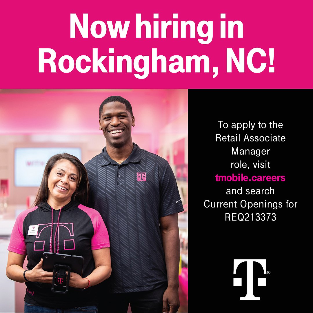 Ready to Skyrocket 🚀 your Magenta Career in SMRA? We are looking for a Retail Associate Manager for our New Store opening in Rockingham, North Carolina! Think you have what it takes? Apply Now! ☑️ @TiNaDeTre @tmobilecareers