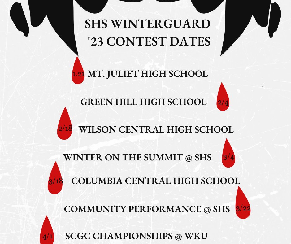 wcsSHSband's tweet photo. SHS Winterguard has a fangtastic show planned for us this season! Which performances will you be attending? #scgc #winterguard #marchingarts https://t.co/qsbJnZZa9U