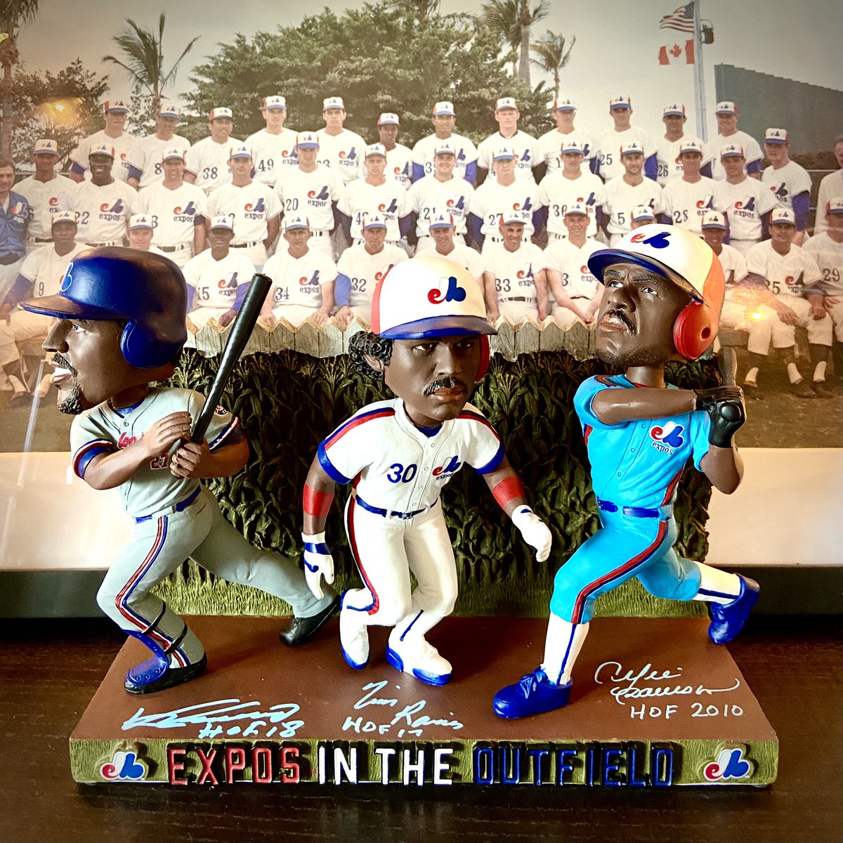Happy #NationalBobbleheadDay ! Here’s my fantastic signed triple bobblehead of #montreal #expos royalty! Guerrero Sr., Raines, and my Hawk Dawson. Is it #springtraining yet?