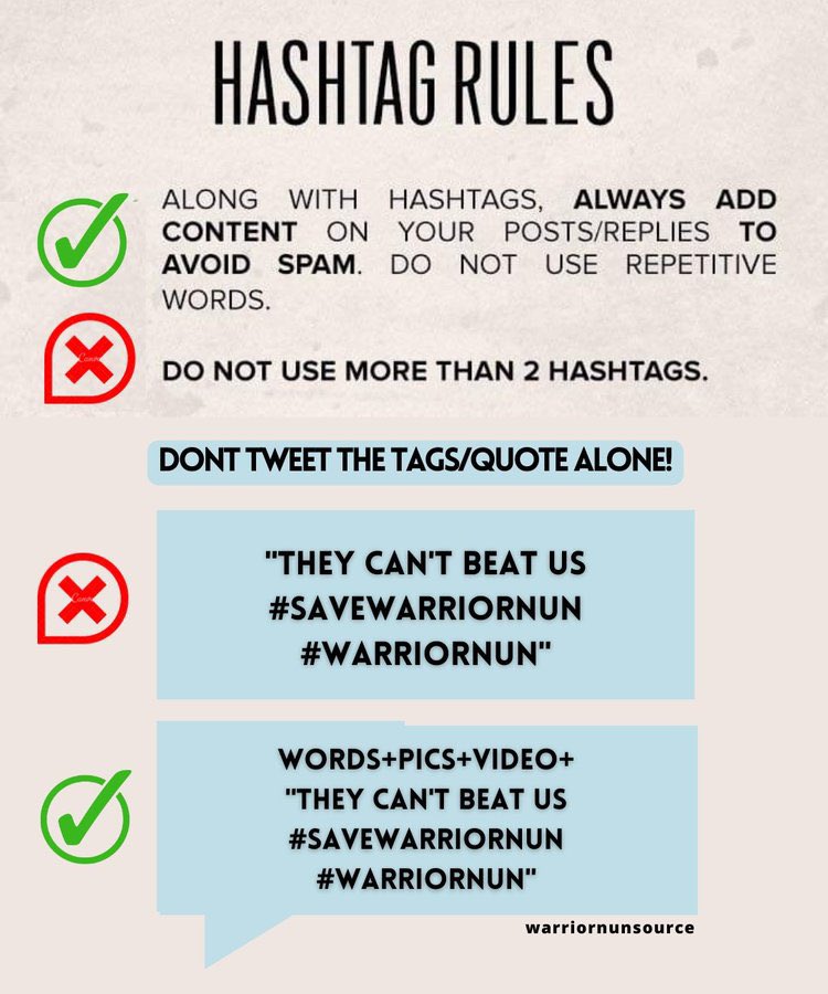 fletcherxindeed's tweet photo. ATTENTION! ATTENTION! ATTENTION! There are some hashtag rules if we want our tweet to count and not to be a spam! | THEY CAN’T BEAT US #SaveWarriorNun https://t.co/7UizDRwseP