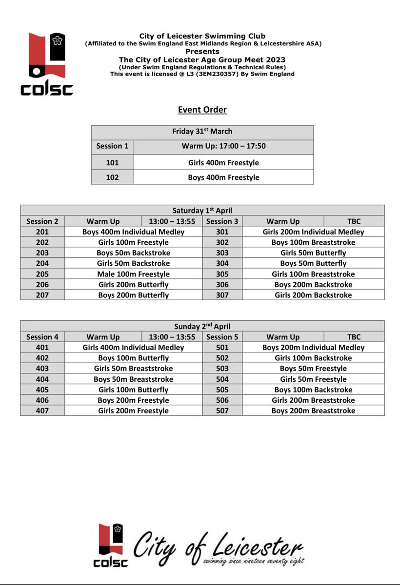 SwimLeic's tweet photo. Information and Entry File for our Age Group meet in March/April is now available on our website

https://t.co/Y9C7r8Drna

If you have any questions, please email regionalcoachcol@gmail.com https://t.co/Xyk20hKXGt