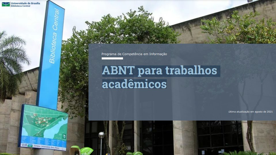 O Biblioteca Central aqui da UnB produziu um guia da ABNT para trabalhos
acadêmicos que é muito bom. Bem didático, de graça e disponível com um clique: bce.unb.br/wp-content/upl…