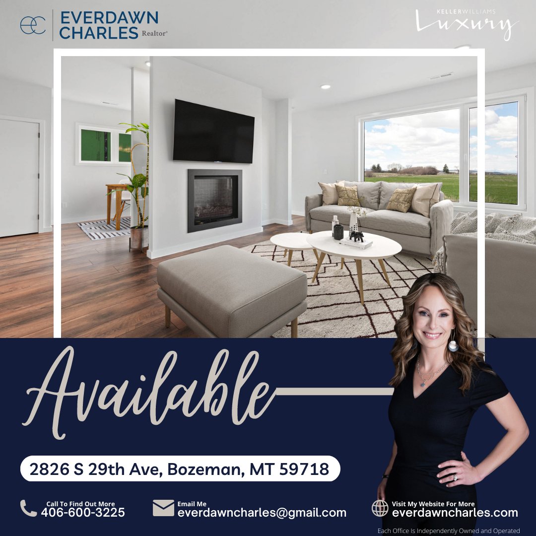 EverdawnCharles's tweet photo. ✨ AVAILABLE | 2826 S 29th Ave, Bozeman, MT ✨
✅OVERSIZED WINDOWS THROUGHOUT
✅SPACIOUS PRIVATE BACK PATIO
✅HARO FLOORING
✅INNOTECH WINDOWS
✅COZY GAS FIREPLACE
✅ FULL-SIZED LAUNDRY ROOM
Schedule your private tour TODAY! ➡️ https://t.co/a0LhqR1yGl
#grancielobzn #kwluxury https://t.co/E8YcGmBGYE