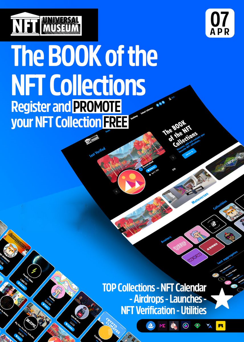 You are an NFT Artist, you run a NFT Project 🙋‍♀️🙋‍♂️... this is your opportunity!
🌟THE LAUNCH HAS BEGUN🌟
Our portal is ready to receive, publish and promote your NFT Collections.
👉Visit nftmu.org and be a pioneer

Opensea Rarible Looksrare Treasureland Solanart