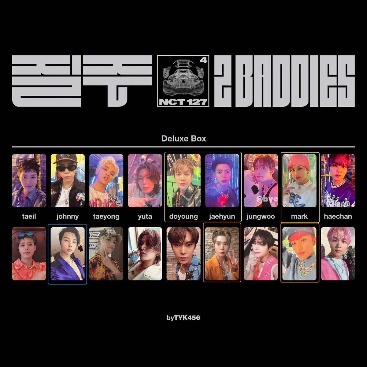 [WTT/WTS] NCT 127 2 BADDIES DELUXE BOX

Have: Johnny postcard, Mark postcard, Johnny selfie
Want: Doyoung / Jungwoo / Taeyong postcard, Jaehyun / Mark / Doyoung selfie
; yellow box (priority) >> orange box

WW ok
If no trades, QYOP (tgt w deluxe box preferred) 

#nct127 #2baddies