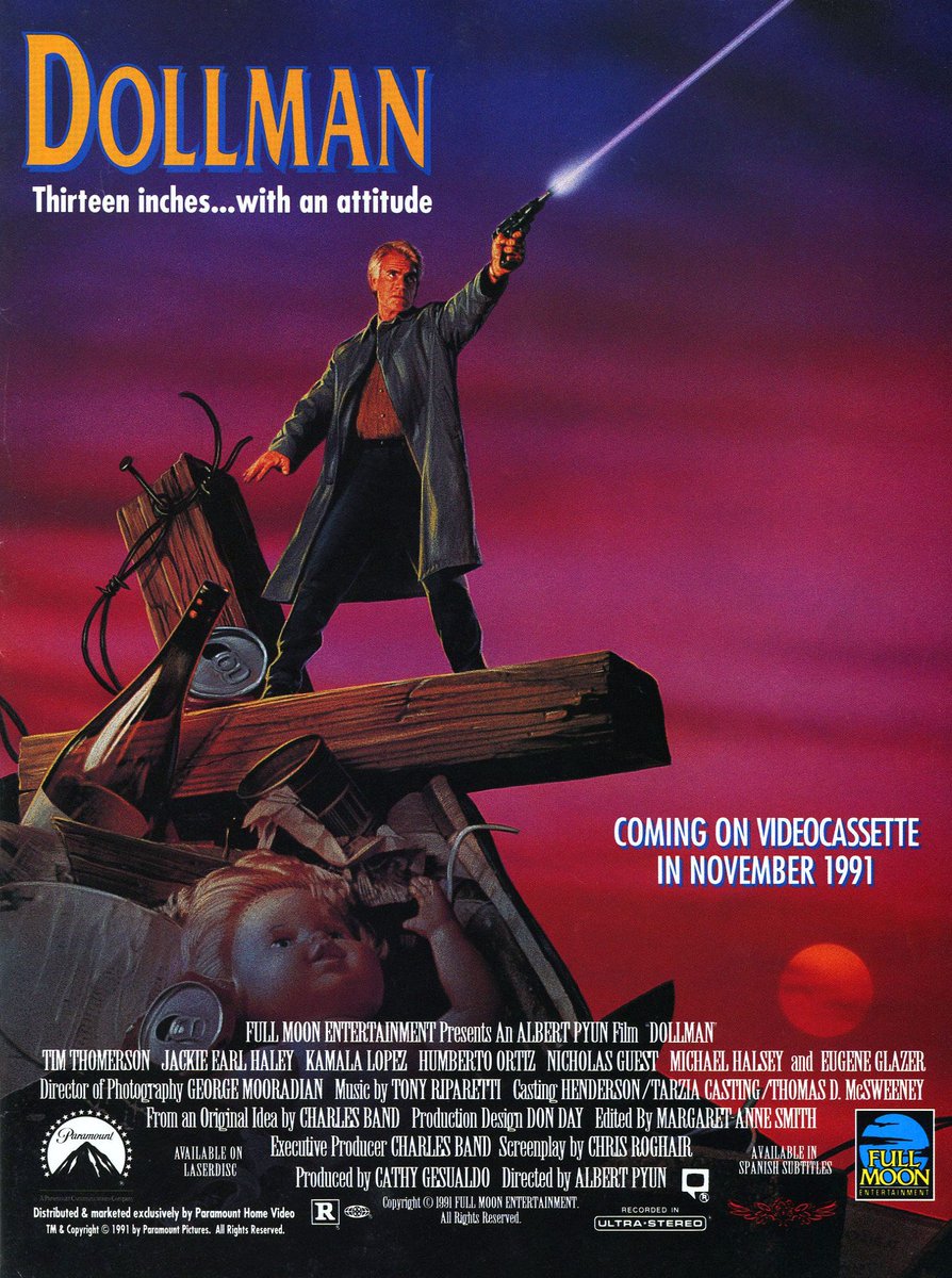 AlbinoBandit's tweet image. Perfect Saturday night viewing! Currently watching:

DOLLMAN (1991)

RIP Albert Pyun.

"Coming on videocassette"
#Dollman #AlbertPyun #CharlesBand #FullMoonFeatures
