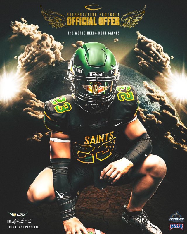 After a great phone call with <a href="/coachmudd2/">Blake Mudd</a> , I am happy to say that I have received my first offer to <a href="/PCSaintFootball/">Presentation Football</a> Thank you to the coaching staff for the opportunity🙏🏽
Go Saint Bernards!!