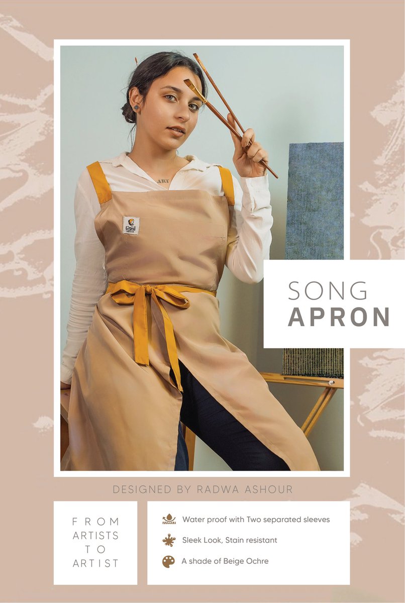 Song apron 
Designed by Radwa ashour 

Water proof with  Two separated sleeves
Sleek Look, Stain resistant
For the various uses of art
105×30C.m A shade of Beige Ochre

Dragon collection 
Form artists to artist

#apron
#painting 
#product 
#watercolors 
#masterpiece 
#artist #art
