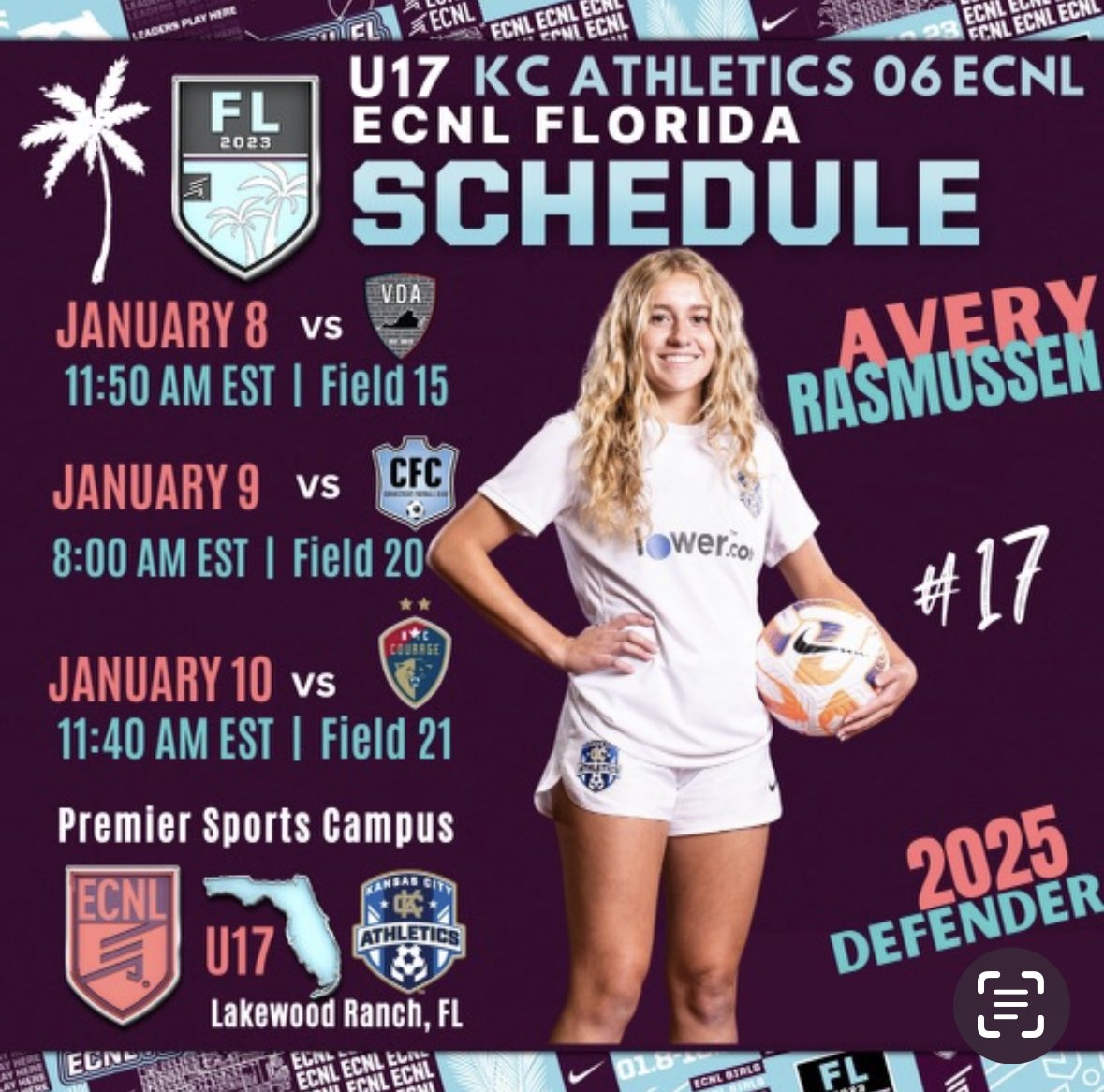 Pumped for this weekend! Come watch me play! #ECNLFL