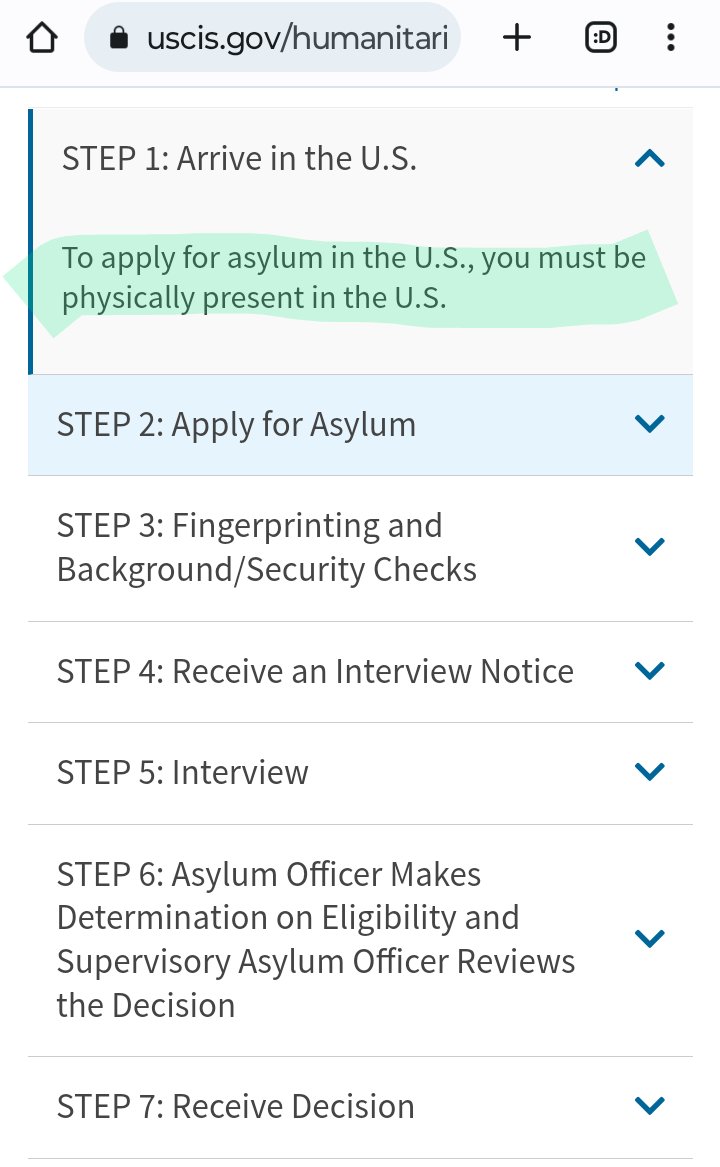 GreenPartyUS's tweet image. While the U.S. refuses to end economic sanctions, they also fail to uphold their own policy. Step 1 of the USCIS asylum process: &quot;To apply for asylum in the U.S., you must be *physically present* in the U.S.&quot;

#HumanRightsForAll
#EndSanctions