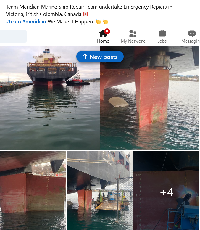 dieselduckster's tweet photo. Contractor involved in the repairs to 18yo #GSLEleni in #Victoria, stated "no comments" to the cause of the damage.
This is pretty typical for Greek owned #FOC #ships who have powerful #lawyers on speed dial in #Vancouver. Marathassa, Zim Kingston, etc, this is just the latest https://t.co/cKsCw0yb92
