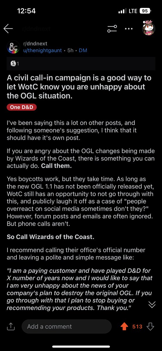 gennysherard's tweet image. A call to action to confront the WotC OGL situation courtesy of Reddit. 

If you play D&amp;amp;D and are unhappy about the OGL changes, something to consider. 

#OpenDnD #DnD 

(Alt text is not quite verbatim, I did my best to transcribe Reddit screenshots with the word count limit.)
