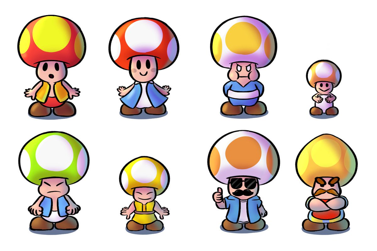 MagiiArts's tweet photo. Still on the topic of Toads, I don't think i've ever seen art or acknowledgement of the og Toads from Little FungiTown. 

They stand out so much in comparison to the standard Toads. Just look at em! #marioandluigi #superstarsaga #toads https://t.co/MkoAn3jinI