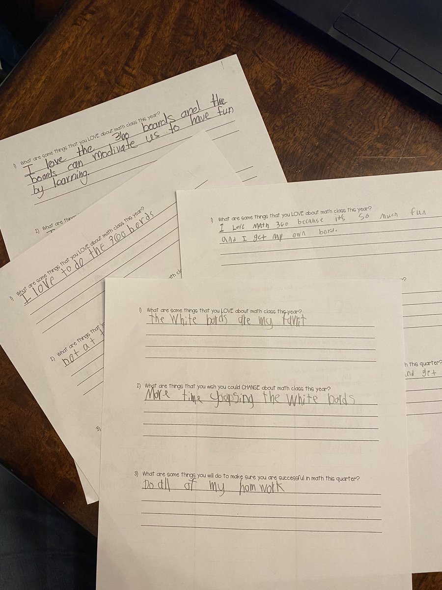 I asked my 4th graders to reflect on math class so far this year. I received 52 responses like this. If you teach math and are on the fence about implementing 360 whiteboards…Just Do It! #Gamechanger <a href="/PowderSpringsES/">Powder Springs ES</a> <a href="/CobbMathDept/">CCSD Math Leadership</a>