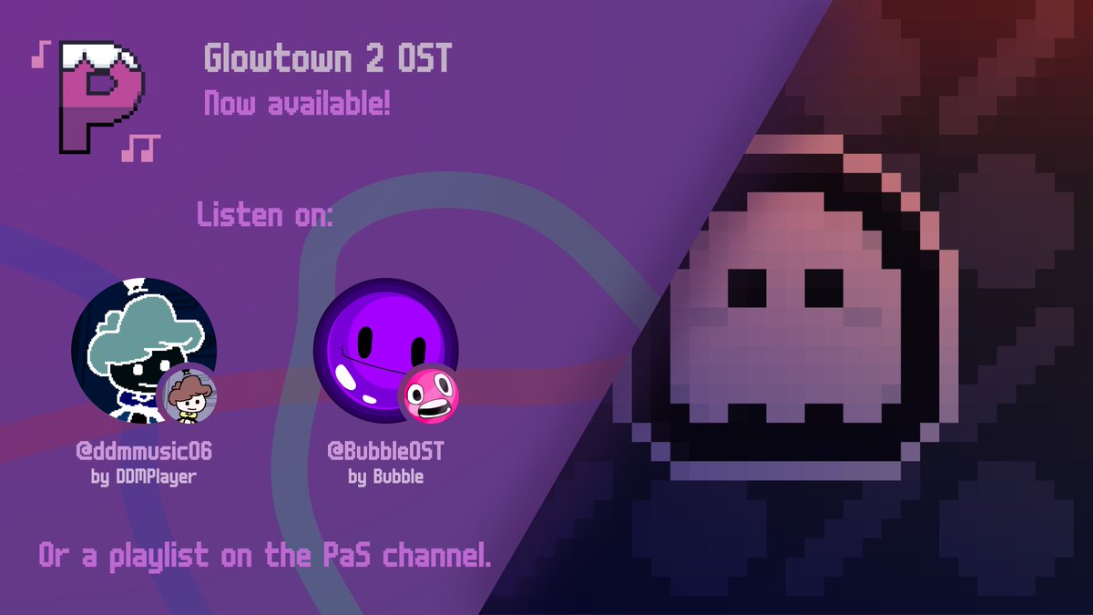 ProjectsSnow's tweet image. The Glowtown 2 Original Soundtrack is now live on Bubble's &amp;amp; DDMPlayer's channels, but you can find the full OST in a playlist on the PaS channel! Hope you enjoy :D

youtube.com/playlist?list=…