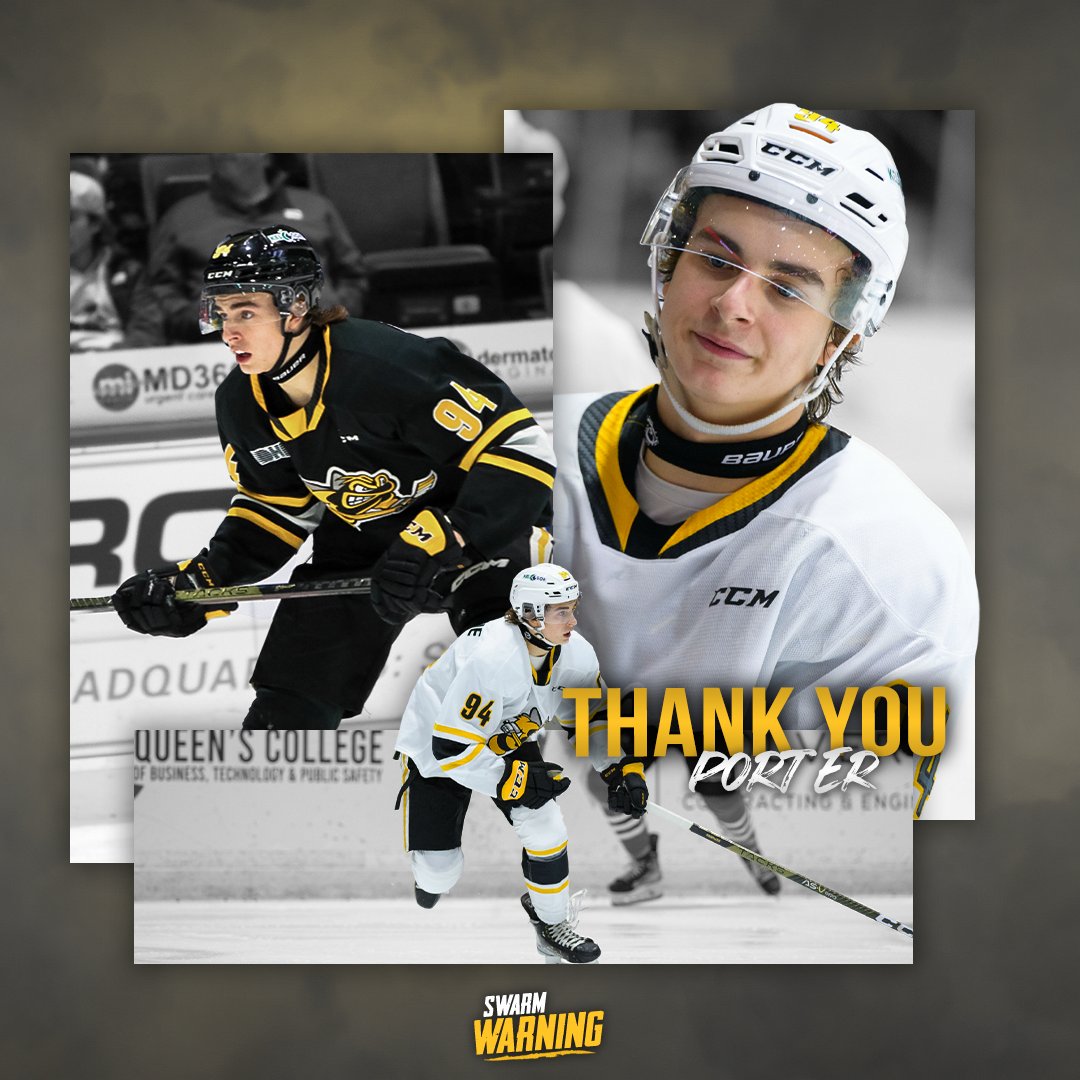 StingHockey's tweet photo. A young talent with a bright future ahead of himself in this league. Thank you for everything you've done Porter.

All the best with the Steelheads!

#SwarmWarning🐝 https://t.co/keaJ8ckSGY