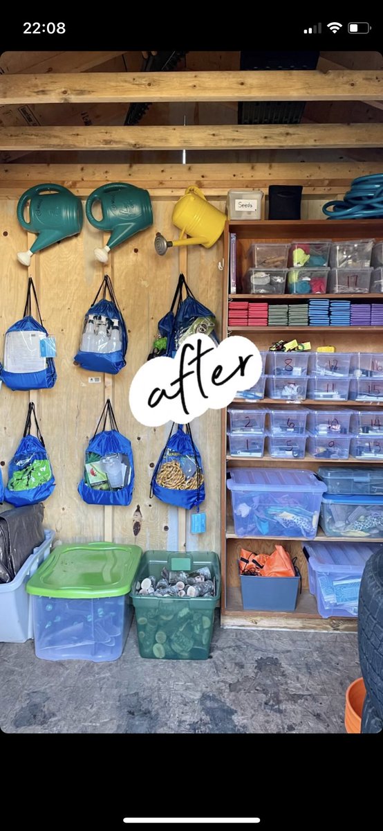 Mrsmills62's tweet photo. Being a #wildschool through @HCTF_Education has been a blessing. The resources are ❤️🥰 We finally got out and reorganized our shed! Our PAC gifted us with more funds to add even more phenomenal resources and stories to spark learning. @ColwoodSD62 @StephanieWein11 https://t.co/FXir6vHpPF