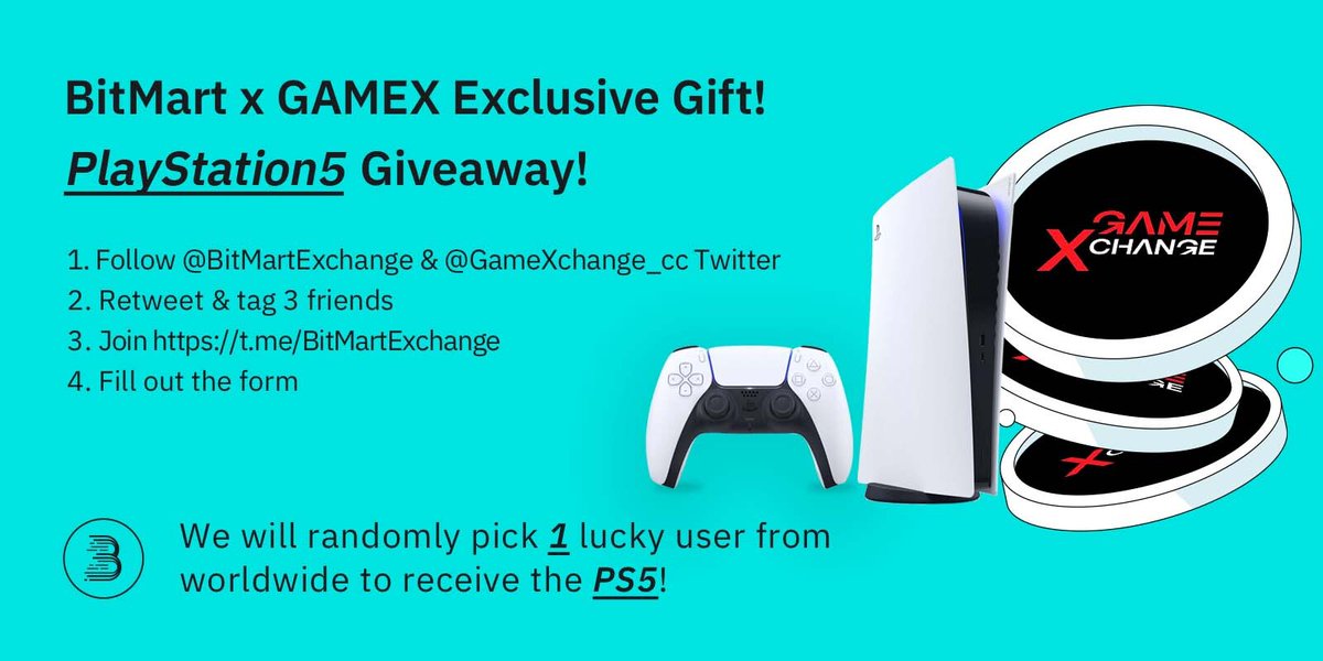 🚀To celebrate <a href="/GameXchange_cc/">GameXchange</a> primary listing on Jan 9, join $GAMEX to win 🎮🎁🤑
 
1⃣Follow <a href="/BitMartExchange/">BitMart</a> &amp; <a href="/GameXchange_cc/">GameXchange</a>
2⃣RT &amp; tag 3frds
3⃣Join t.me/BitMartExchange
4⃣Fill forms.gle/sVApf2gWgfBgvx… 
 
💎1 Lucky Winner receive a brand new PS5!
⏰By 12 PM UTC 01/15/2023