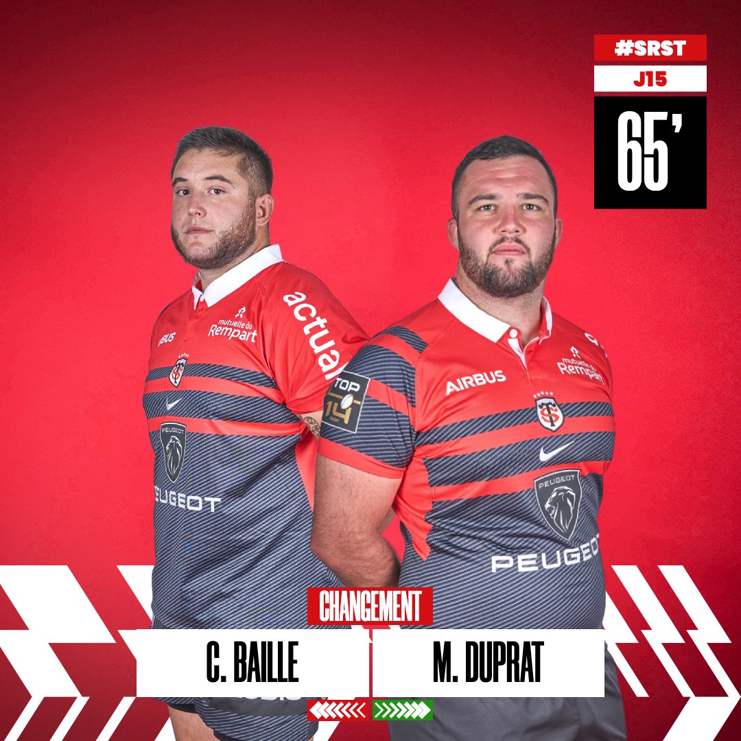 StadeToulousain's tweet photo. 🔁 Sortie de @CBaille, remplacé par Maxime #Duprat.
⏱️ 65'
#SRST https://t.co/133hFY24oA