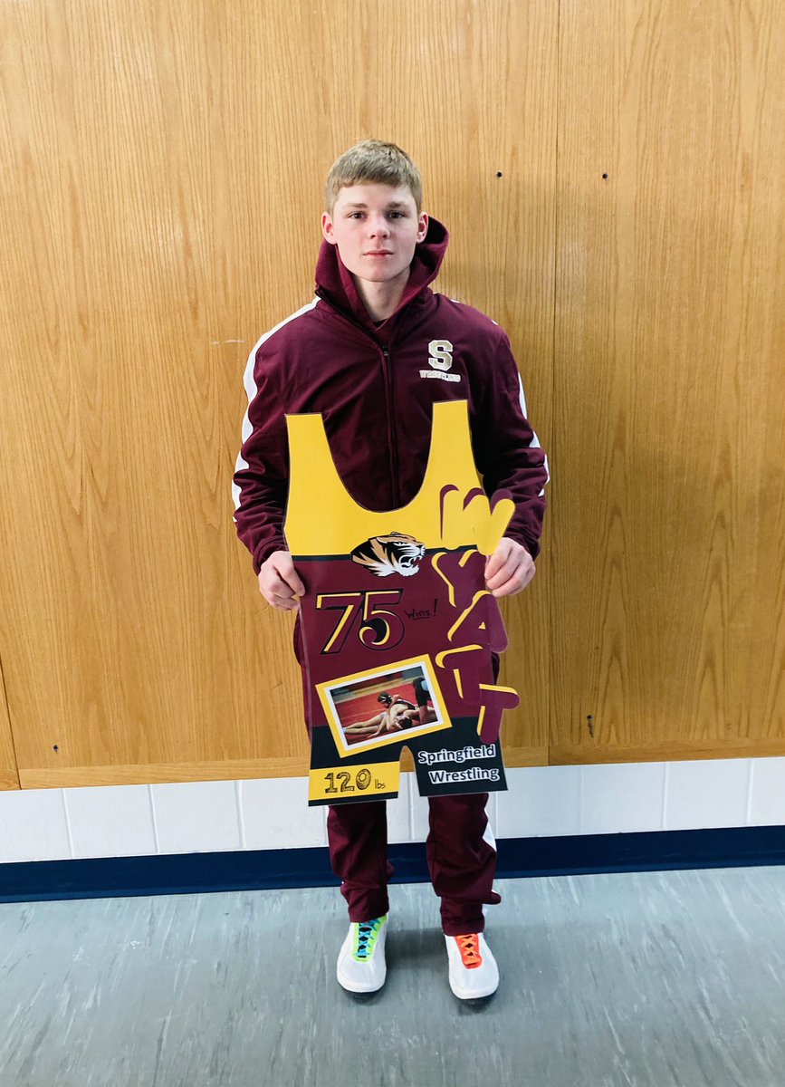 Congratulations to Wyatt Schmidt for hitting the 75 career win mark today at the Hopkins tournament! 🐅💪🤼‍♂️👏