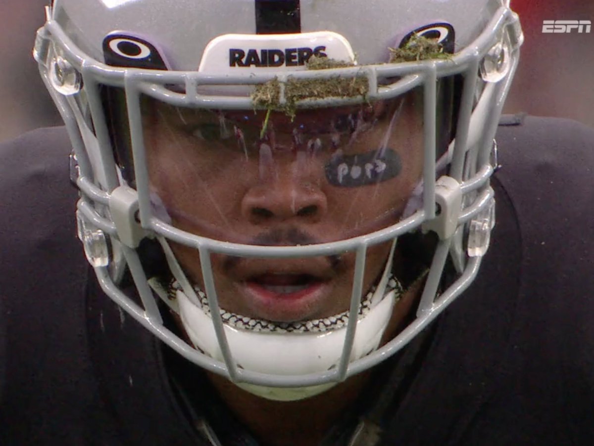 Josh Jacobs is wearing eye black with “Pops” on it 🙏

Jacobs’ six-year-old son Braxton noticed his grandfather was in pain and called 911 Tuesday. Marty had heart surgery on Wednesday in Tulsa and is recovering, watching Jacobs from the hospital today.