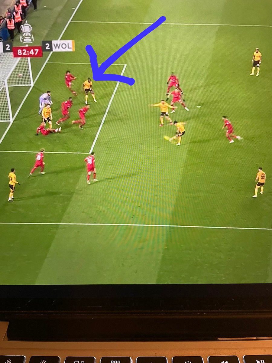 Sam___Green's tweet photo. @MikeyBurrows three players playing him on.. Klopp must have put some money in his Christmas cards to the refs this year https://t.co/nypsrGpgSg