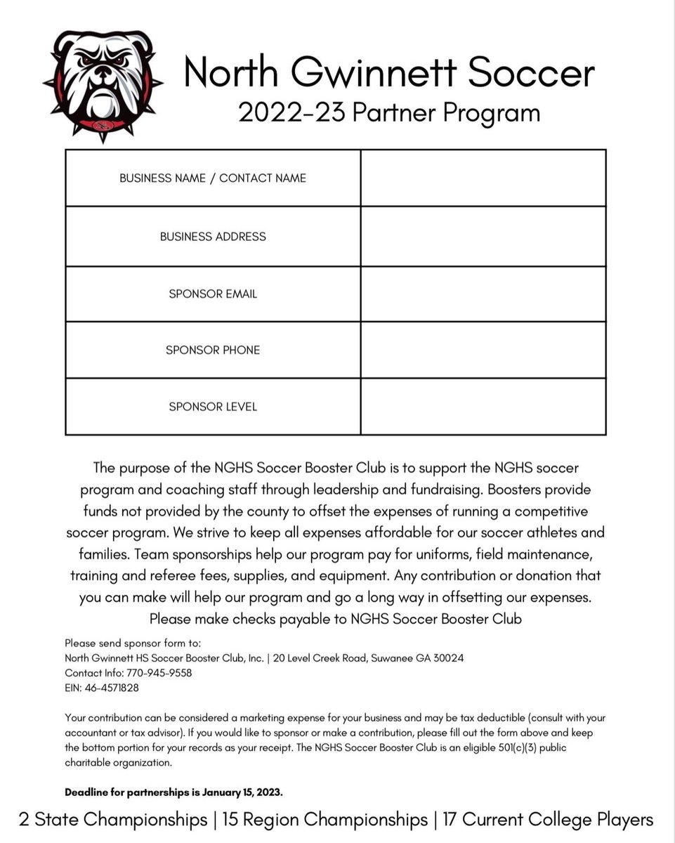 Come be a part of our team. Showcase your business with a corporate sponsorship! ⚽️ #NGHSsoccer #NGHSbulldogs