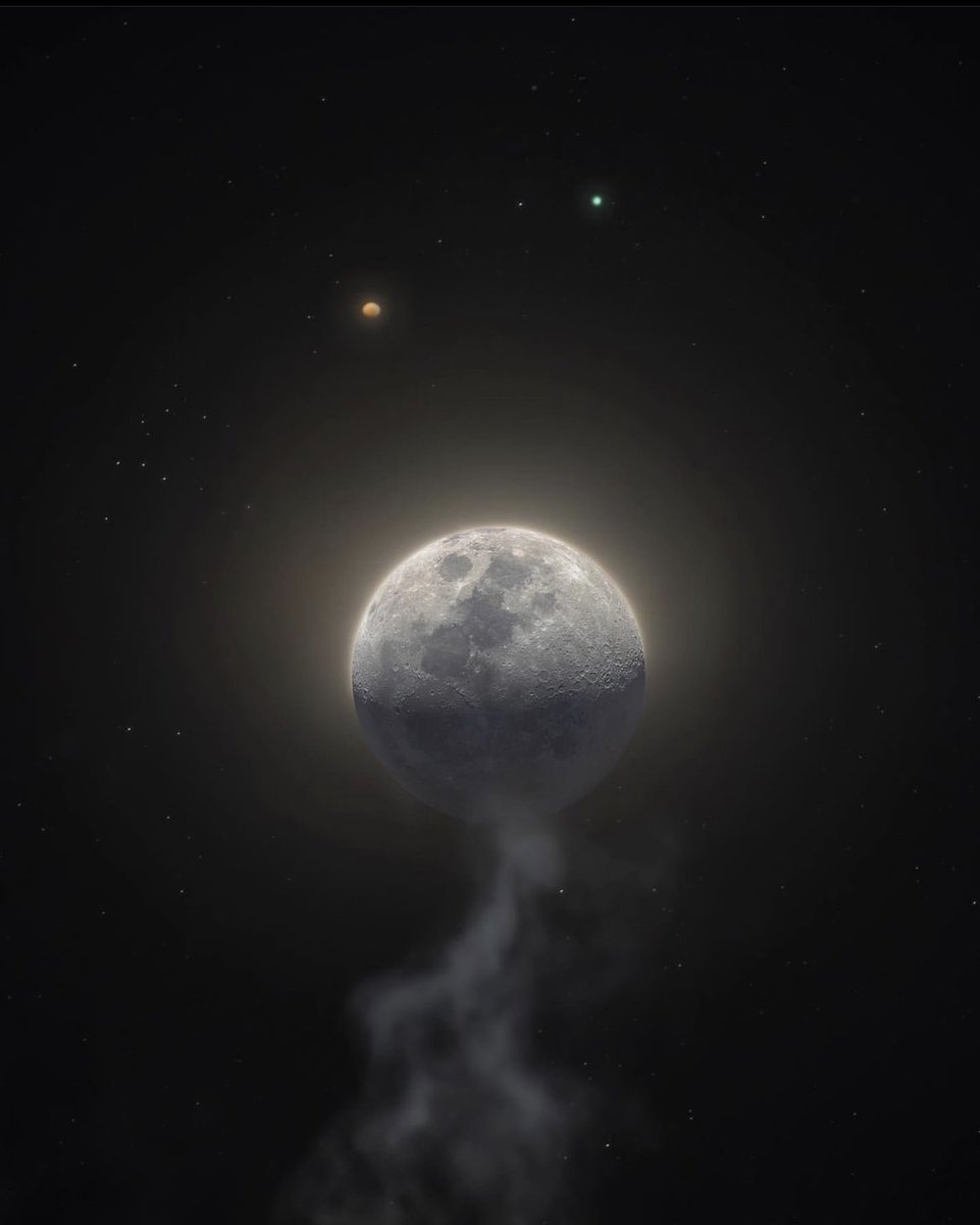 M1ONLOVER's tweet photo. the moon meets mars and uranus https://t.co/9l0RVQgIvl