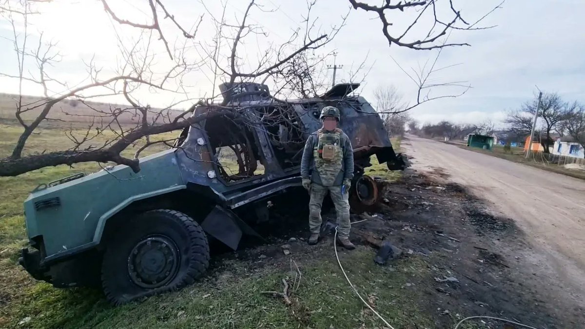 venik44's tweet photo. A destroyed Ukrainian "Kozak" armored truck. December 2022. https://t.co/vunYmkLZRT