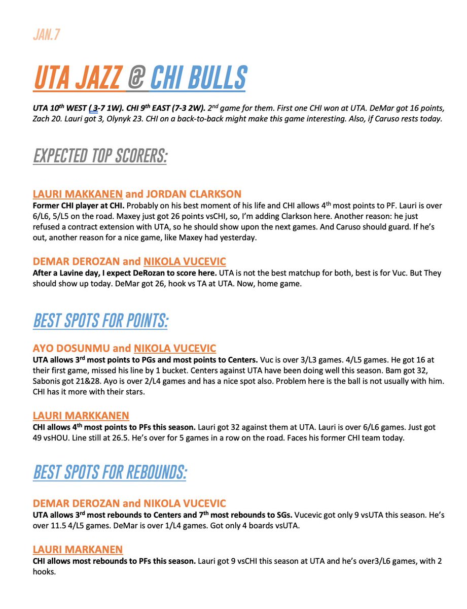 NBA Pick of the Day on Twitter "🎯 BEST SPOTS for UTA CHI. Players