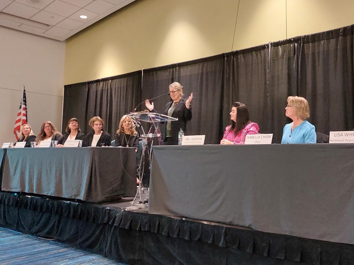 EUintheUS's tweet photo. The #GenderPayGap remains too wide in the agricultural sector — 16% in the EU! At the @FarmBureau Women Committee meeting at #AFB23, ag counselor @silkeboger spoke about the EU’s commitment to provide women with opportunities for growth &amp; leadership. Thx @agrimom for the invite! https://t.co/4KI7aAinkR
