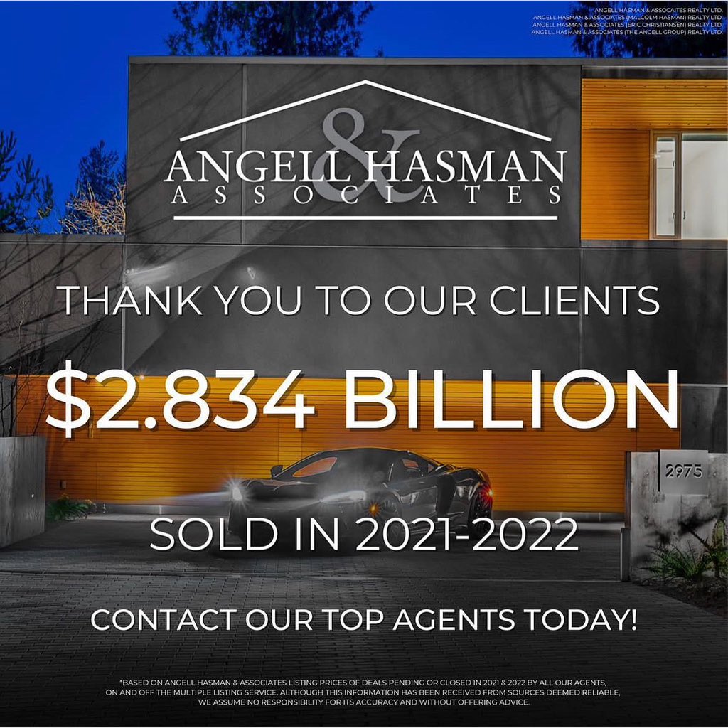 So proud to be part of this world class team of top agents at Angell Hasman &amp; Associates Realty!

$2.834 BILLION IN SALES IN THE LAST YEAR!🔥🔥

⭐️Congratulations to everyone at AH for an absolutely tremendous 2022!🥂

#vancouverrealestate #westvancouverrealestate