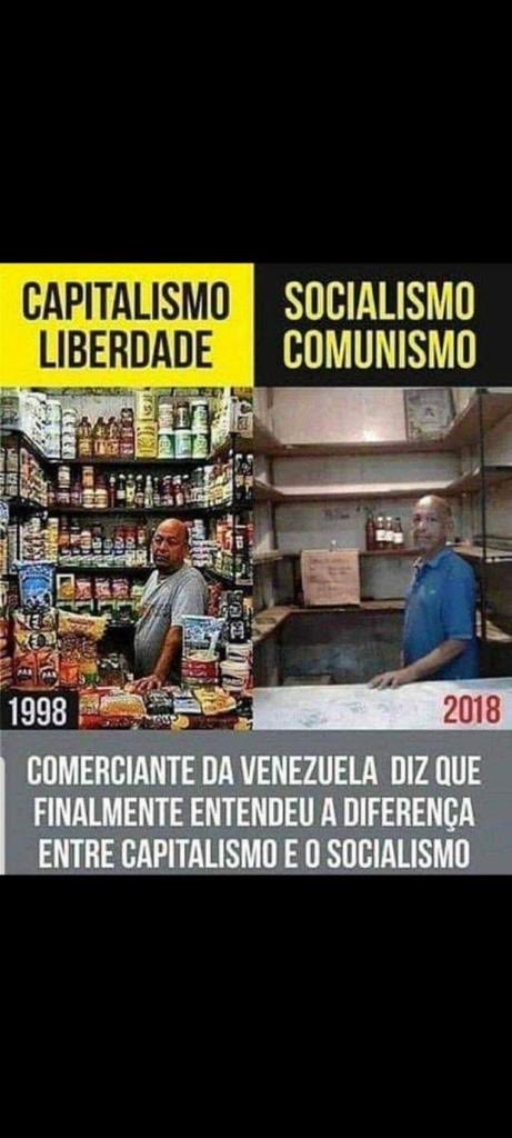 BabiV82's tweet photo. “Capitalism liberalism vs. Socialism Communism: trader in Venezuela finally understands the difference” #BrazilianSpring #BrazilWasStolen #NoToCommunism #JailForSTF https://t.co/3fqiQpiaRd