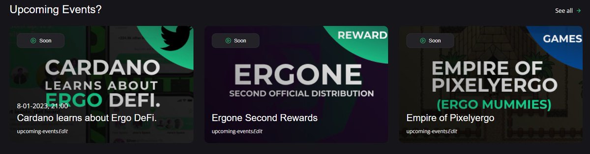 Ergcube's tweet photo. we have updated some community projects announcments.
@Erg0ne @PixelyErgo @ErgoChampions
Also , added upcoming twitter spaces with
@CardanoProxies
Check them out!
https://t.co/vz7DmBY64q https://t.co/rjWXy37V49