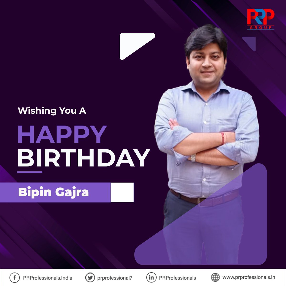 prprofessional7's tweet photo. Wishing Bipin Gajra a very #HappyBirthday! May this birthday bring happiness and positivity to you. We wish you good luck and success in your future endeavours.

#PRP #PRProfessionals #PRPTeam #PRPGroup #PRPCelebrates https://t.co/0yE0z32RIw