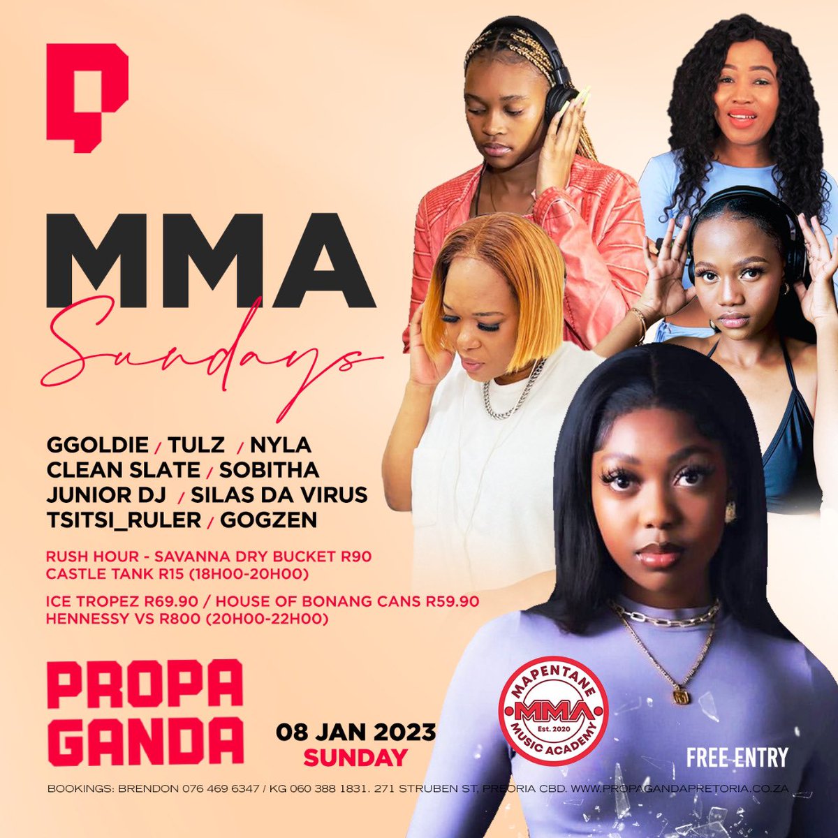 PropagandaPTA's tweet photo. MMA SUNDAYS 

•TODAYS’ HIDDEN GEMS
•TOMORROW’S TWINKLING STARS
•SECOND BEST TO NONE
•ENTERTAINMENT PAR EXCELLENCE 
•BOOK NOW

⭐️ 7STAR FACILITY 
______
SUN  08 DEC  23

🎧@Worldclass
_______
#podcastandchillwithmacg 
#PhoneAssemblief 
#KaizerChiefs 
#PropagandaPTA
#t1flavv https://t.co/lrPHR5Ands