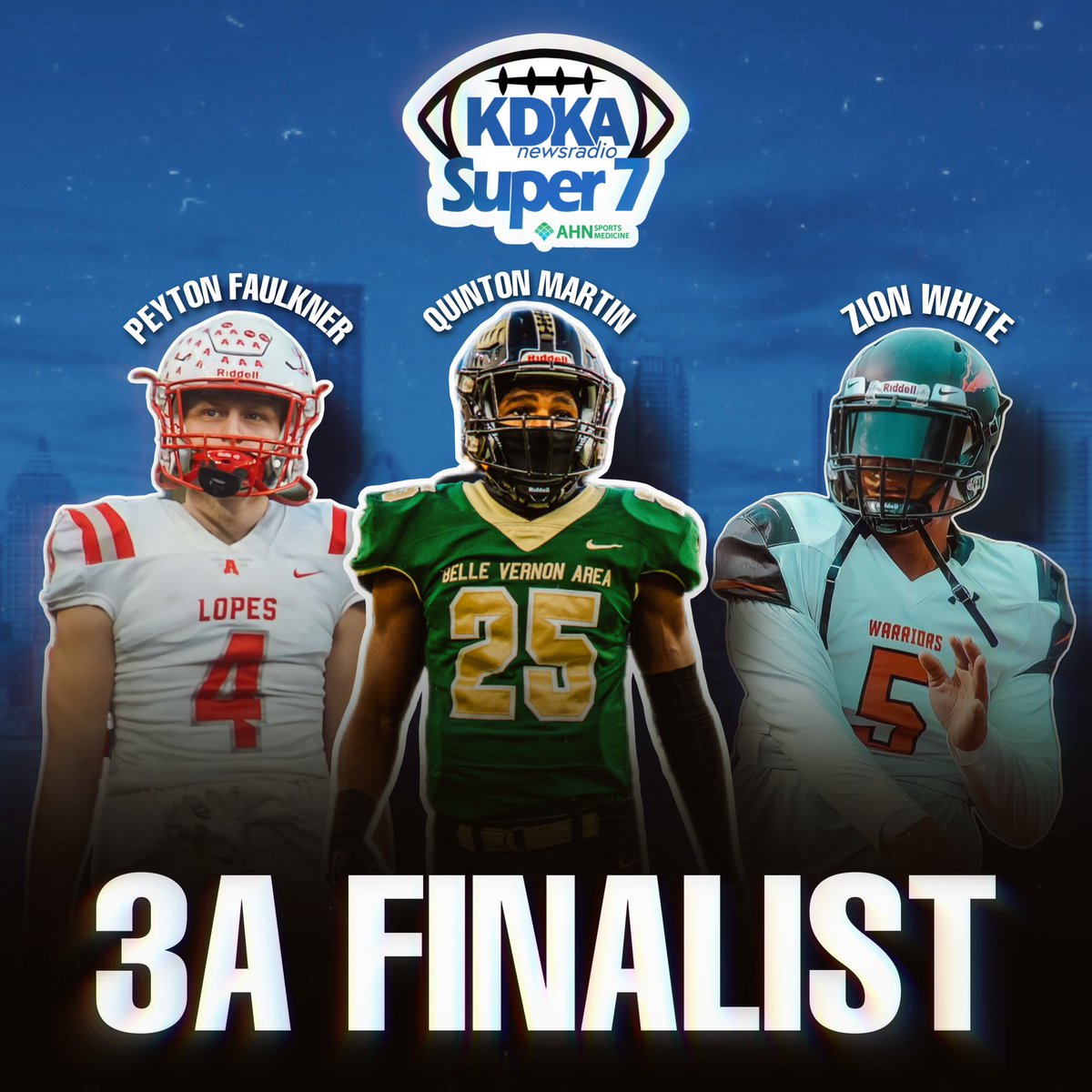 Under 2 hours left to vote for #KDKASuper7‼️

Who do you have in 3A?

Avonworth’s <a href="/Peyton4Faulkner/">Peyton Faulkner</a> 
Belle Vernon’s @Team_Quinton 
Elizabeth Forward’s <a href="/ZionWhite_/">Zion White ⁵</a> 

Vote ➡️: audacy.com/kdkaradio/spor…

#KDKAFridayNightLights #GoNextLevel #WPIAL