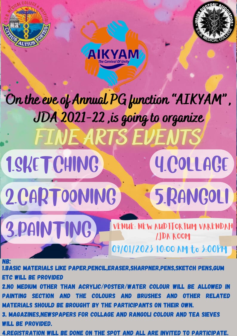 JDA Fine Arts society brings you a platter of events like painting, sketching,cartooning,collage,rangoli... come and participate and show your artistic skills.