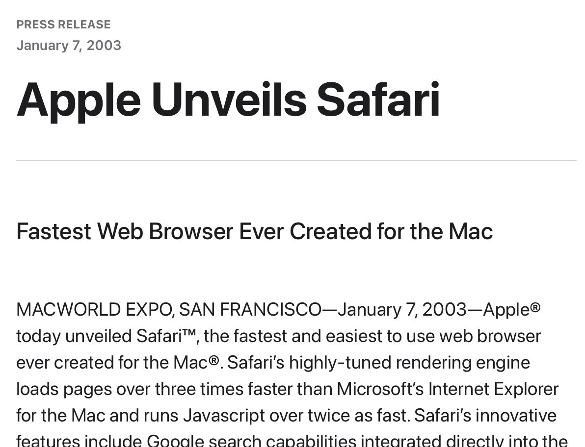 Happy 20th Birthday Safari!🎂🧭 Rewrote the book on what a browser could be.