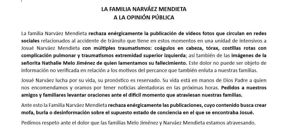 📌 LA FAMILIA NARVÁEZ MENDIETA A LA OPINIÓN PÚBLICA.