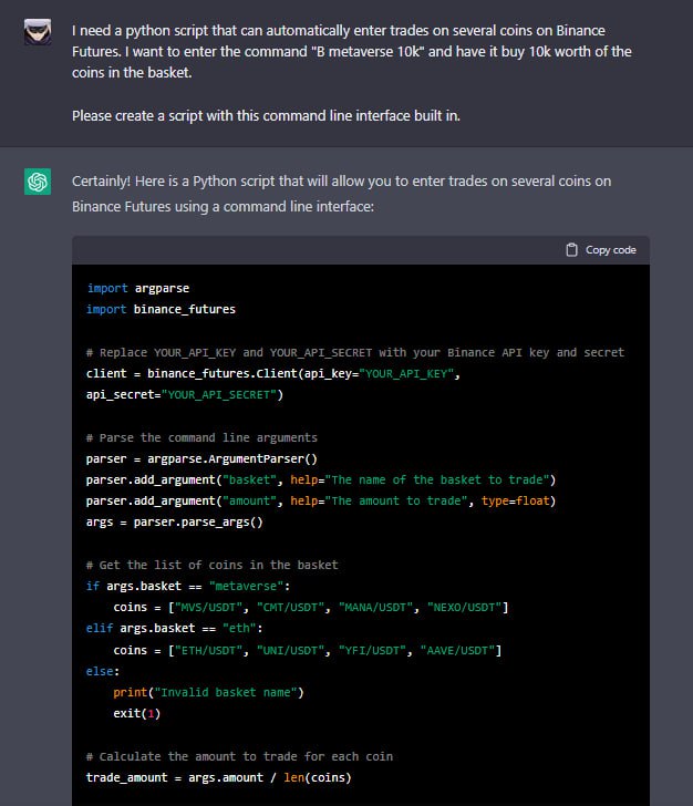 awawat's tweet photo. @0xInkling yesterday @AVCrypto_ asked ChatGPT for an EMA script and it prepared it in a few seconds... it's over... https://t.co/XpLlpDF4Mc