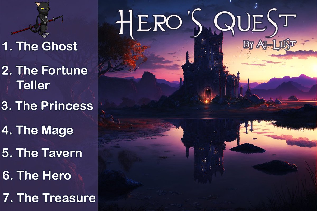 Ai_Lust_'s tweet photo. Just as Fantasy Week is coming to an end, the King sends word that you are needed on an urgent Quest!
⚔️🐲🏰
It is Hero's Quest week at #AiLust What kind of quest will yours be? 

Use the daily themes below, create an Ai Art piece &amp; share using the Hashtag! ⚔️🖤

#aiartcommunity https://t.co/i7c8jSBL21