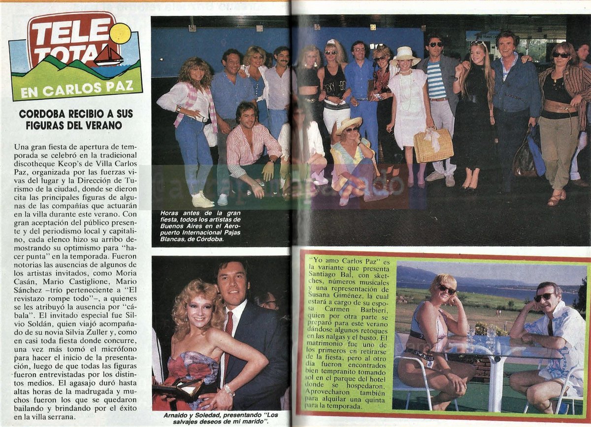 atrapamepasado's tweet photo. 🌄⛱️La temporada veraniega de #VillaCarlosPaz #En1988, con las figuras que integraron su cartelera teatral. Así lo contó revista #Teletotal #Hace35Años. https://t.co/yIY6HmYInq