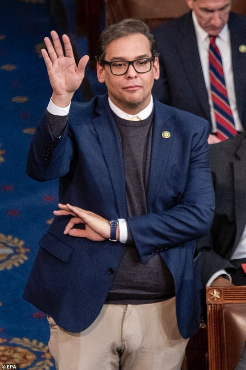 TristanSnell's tweet image. George Santos, pathological liar and suspected criminal, makes a white supremacy signal on the floor of the United States House of Representatives, of which he is, appallingly, a member. For now.