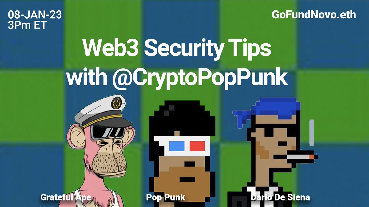 Dario_Desiena's tweet photo. Turn your notification on for tomorrow’s space about "Web3 Security Tips with @CryptoPopPunk to learn be more secure in Web3 👇♥️🔒

#GoFundNovo GoFundNovo.eth 

https://t.co/3mjuhsjyty https://t.co/2Gqlgk3Dl8