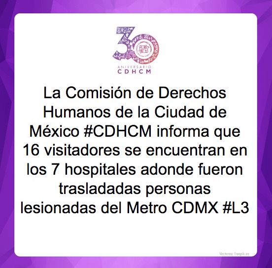 CDHCMX's tweet photo. La Comisión de Derechos Humanos de la Ciudad de México #CDHCM informa sobre lo ocurrido en el @MetroCDMX #L3. https://t.co/tmR1jDF4C8