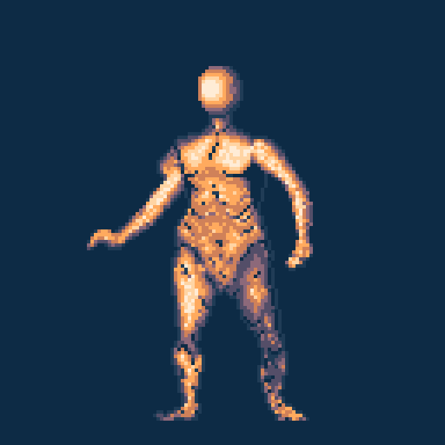 rhea95_'s tweet photo. first pixel art attempt! thoroughly enjoyed the process..
.
.
made with the lospec pixel editor utilizing palette #slso8 from #solosalsero :,) referenced bridgman's complete guide to drawing from life. #pixelart https://t.co/OfdmSp3Fjs